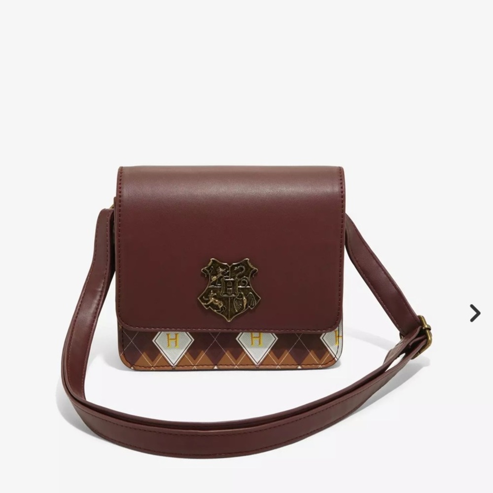 Harry Potter Hogwarts Crest Argyle Brown Crossbody Bag